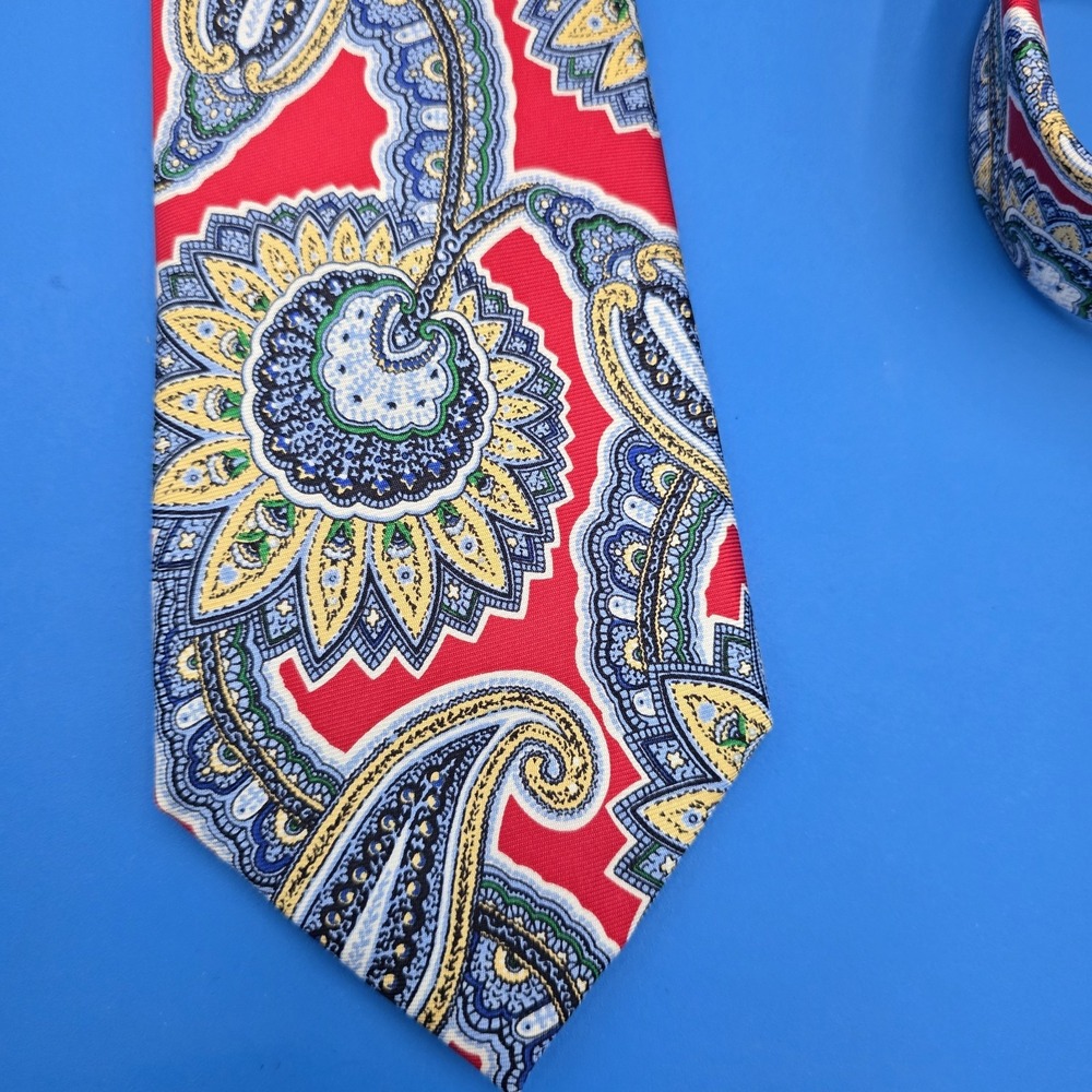 LAUREN RALPH LAUREN SUNFLOWER PAISLEY RED BLUE YELLOW SILK‎ NECK TIE 58" LONG